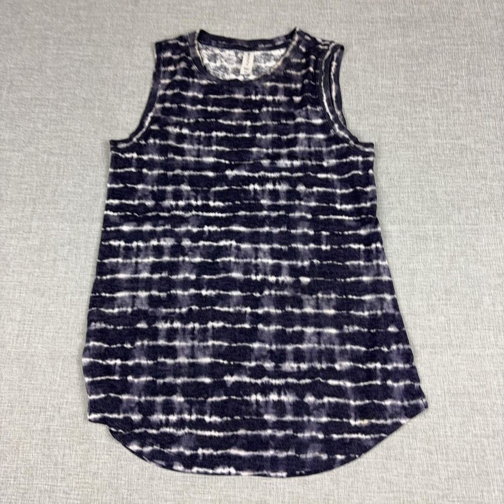 Athleta Tank Top Womens XS Blue Tie Dye Striped Crew Neck Lightweight Jersey